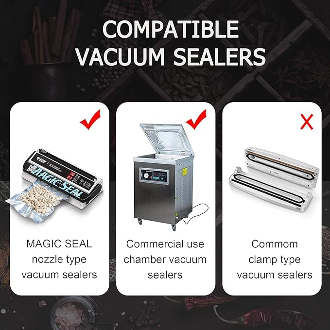 MAGIC SEAL Chamber Vacuum Sealer bags, 100 Quart 8" x 12" Vacuum Chamber Pouches for Food Storage & Sous Vide, BPA Free, Smooth/Non-Textured Bags, Not Compatible with FoodSaver-Type Sealers