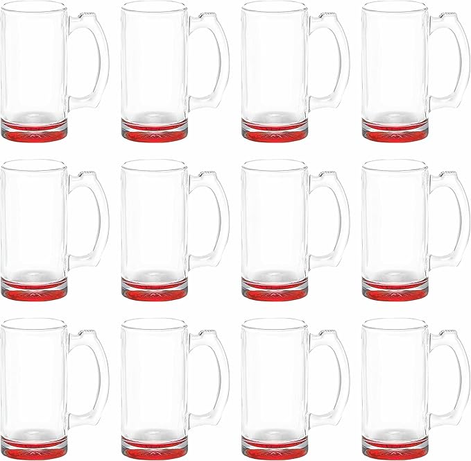 12 Libbey Beer Mugs Set, 12 oz. - Groomsmen Glassware - Red