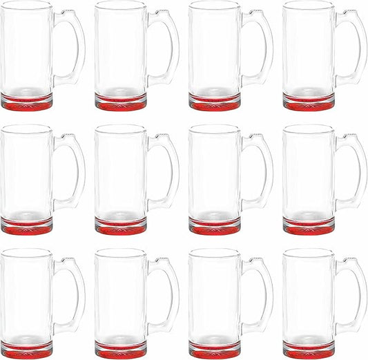 12 Libbey Beer Mugs Set, 12 oz. - Groomsmen Glassware - Red