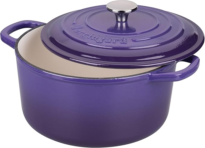 Enameled Cast Iron Dutch Oven Pot with Lid, for Sourdough Bread Baking, Round Dutch Ovens, 6 Quart, Purple