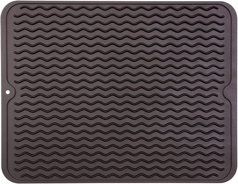 Silicone Dish Drying Mat for Multiple Usage,Easy clean,Eco-friendly,Heat-resistant Silicone Mat for Kitchen Counter or Sink,Refrigerator or drawer liner Coffee L 16 inches x 12 inches