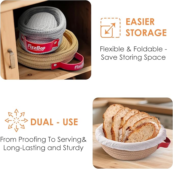 Banneton Bread Proofing Basket, Oval And Round Sourdough Proofing Baskets, Cotton Rope Bowls, Sourdough Baking Supplies Set with Liners Covers