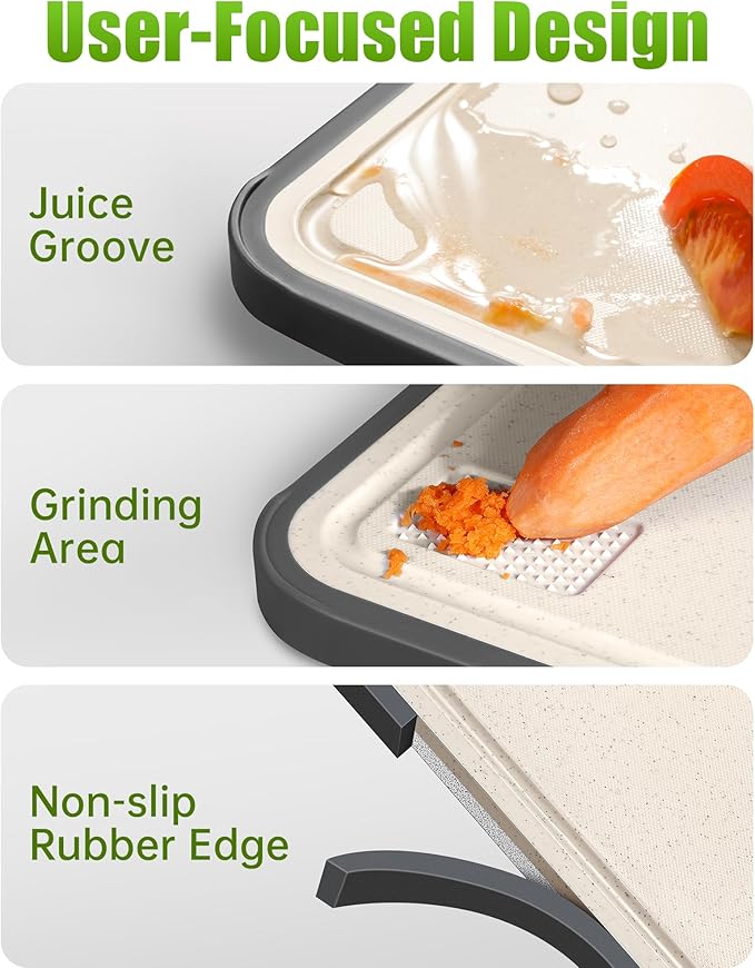 Stainless Steel Cutting Boards for Kitchen, Non Toxic Double Sided Cutting Board, 2-in-1 Wheat Straw PP, Large Chopping Board for Meat and Fruit, Non-Slip, Gifts for Housewarming 16”×11”