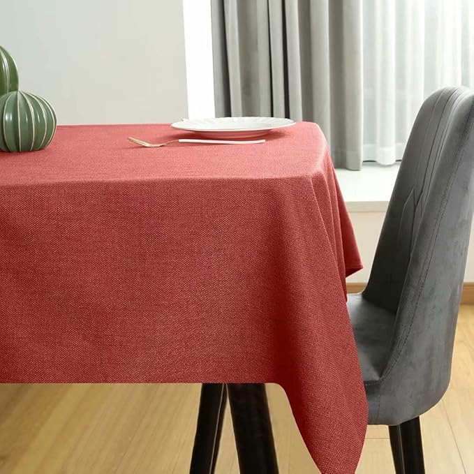 Table Cloth Rectangle Table Cover 55x95 Inches Faux Linen Wrinkle Free and Waterproof Brick Red Rectangle Tablecloth for Kitchen Dining Party Buffet Wedding