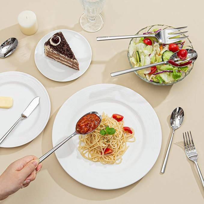 KINGSTONE Silverware Set with Serving Utensils, 45-Piece Forged Flatware Set Cutlery Set Premium Stainless Steel, Service for 8, for Kitchen, Home, Wedding, Party, Mirror Polished and Dishwasher Safe