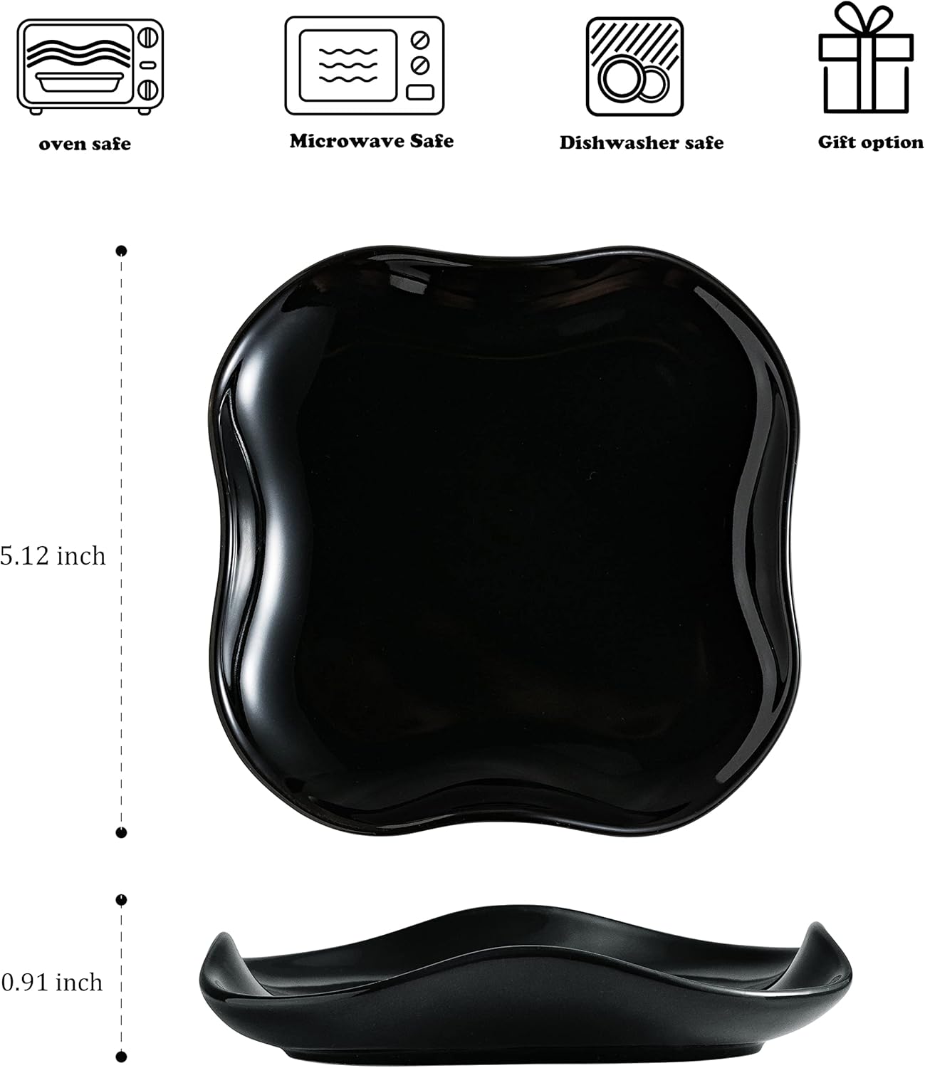 Spoon Holder, Porcelain Spoon Rest with Deep Drip Tray for Kitchen Counter, for Multiple Utensils, Heat-Resistant, Cute Spoon Rest for Spoons, Ladles, Tongs and etc, Black, Ruffled Edge,5.12"