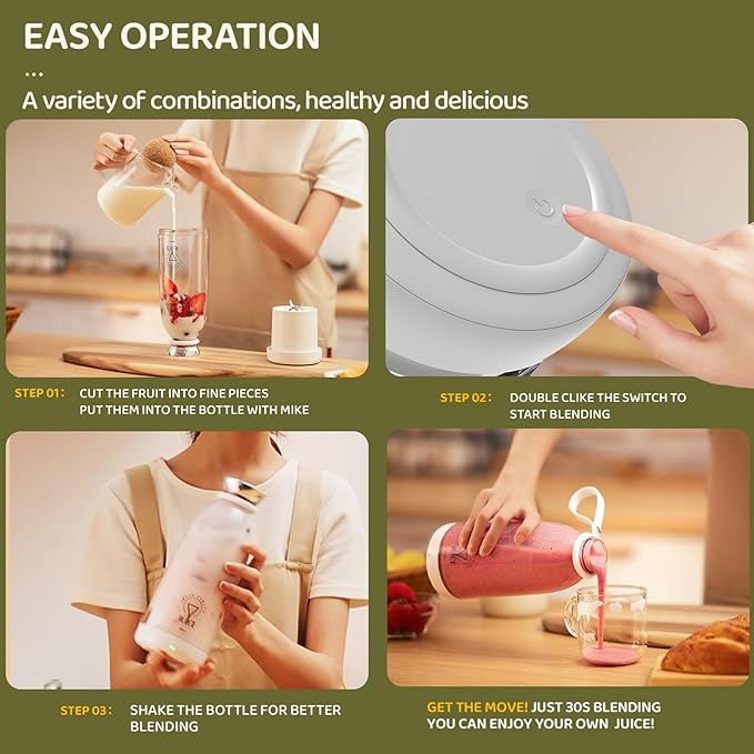 Asa Vea Mini Blender for Smoothies and Milkshakes, Portable Blender, Rechargeable, Personal Size Blender with Quota Outer Travel Lid with 6 Blades, 17 oz for Outdoors, Camping (Black-550ml)