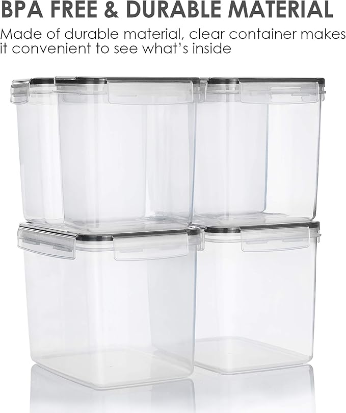 Vtopmart Airtight Food Storage Containers 6 Pieces - Plastic BPA Free Kitchen Pantry Storage Containers for Sugar,Flour and Baking Supplies - Dishwasher Safe - Include 24 Labels, Black