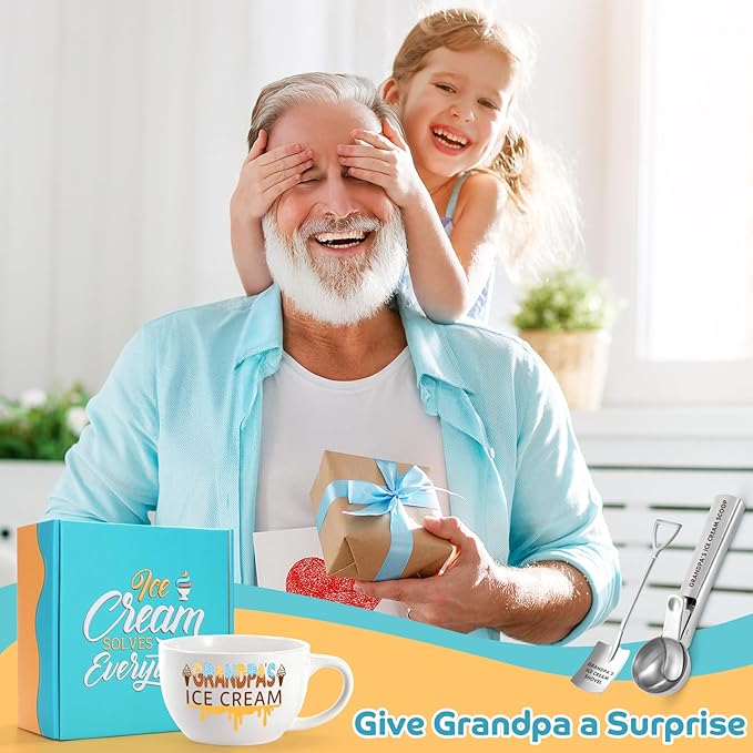 Father' Day & Christmas Gift – Ice Cream Bowl & Scoop Set from Granddaughter & Grandson, Xmas Gift for Grandpa