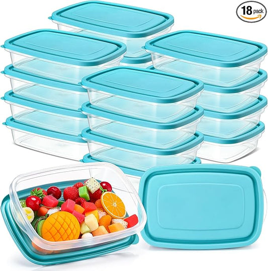 18 Pcs 33 Oz/ 4 Cups Plastic Food Storage Containers with Lids Portion Box Sets with Cover Stackable Plastic Containers with Lids Microwave Freezer Dishwasher Safe(Blue)