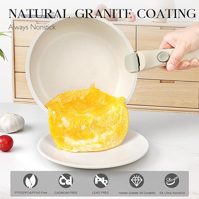 GiPP 5Pcs Pots and Pans Set Non Stick, Cookware Sets Nonstick Detachable Handle, Induction Kitchen Set Removable Handle, RV Cookware set, Oven Safe