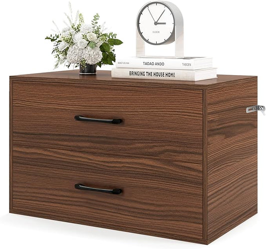 Giantex Stackable 2-Drawer Dressers for Bedroom - Short Dresser Two Drawer Storage Cabinet w/Handles & Anti-Topping Device, Small Dresser Chest of 2 Drawers for Closet Bedroom (1, Walnut)