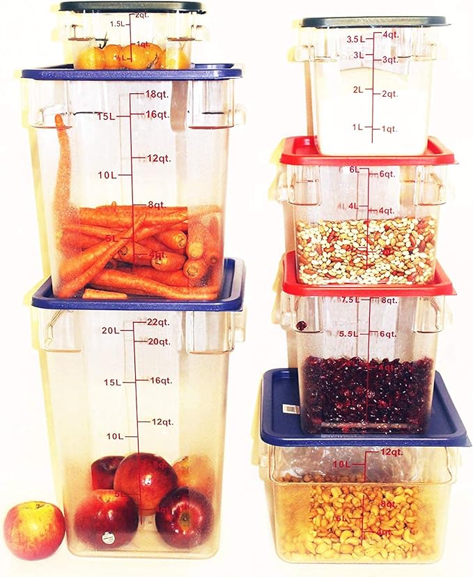 Tiger Chef Food Storage Square Polycarbonate Container Set Containers with Lids Commercial Grade, 2, 4, 6, 8, 12, 18, 22 quart, 14 Piece