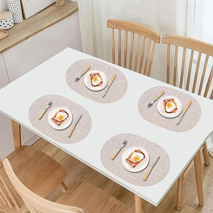 Table Placemats Set of 6 Oval,Beige Faux Leather Placemat Waterproof Reversible,Non Slip Heat Resistant Wipeable Kitchen Placemats for Dining Table,Modern Table Protectors