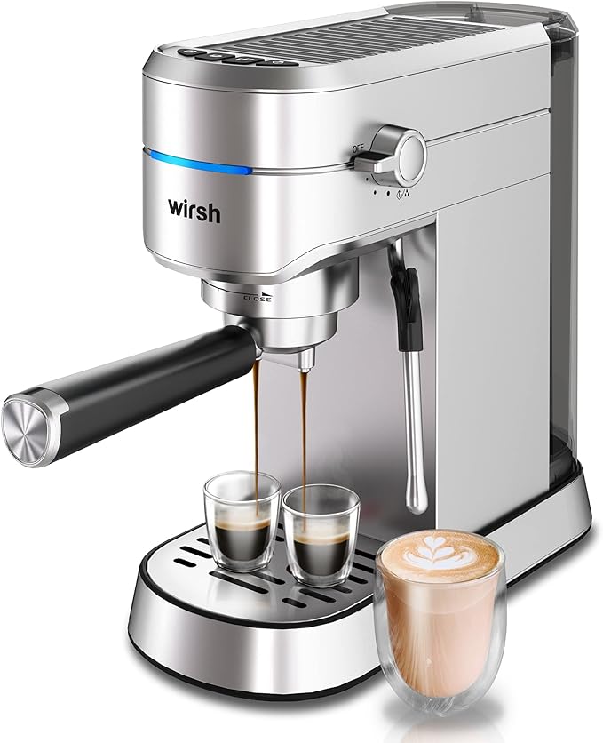 wirsh Espresso Machine,20 Bar Espresso Maker with Commercial Steamer for Latte and Cappuccino, Expresso Coffee Machine with 42 oz Removable Water Tank,Stainless Steel (Home Barista)
