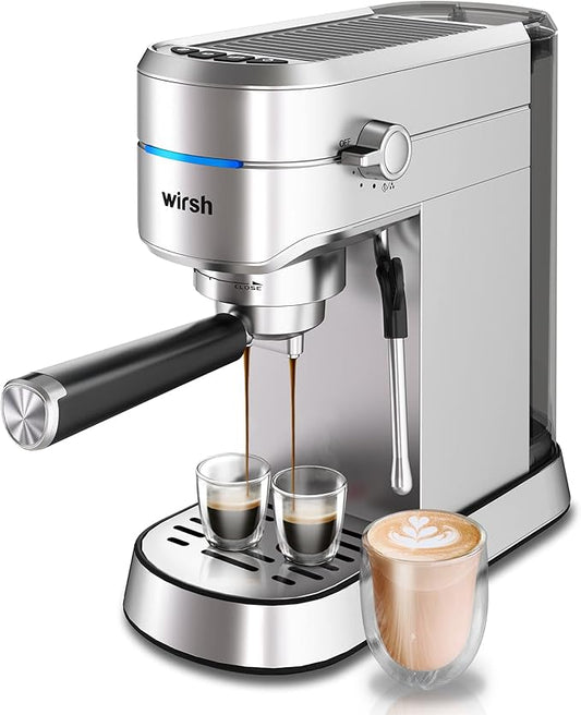 wirsh Espresso Machine,20 Bar Espresso Maker with Commercial Steamer for Latte and Cappuccino, Expresso Coffee Machine with 42 oz Removable Water Tank,Stainless Steel (Home Barista)