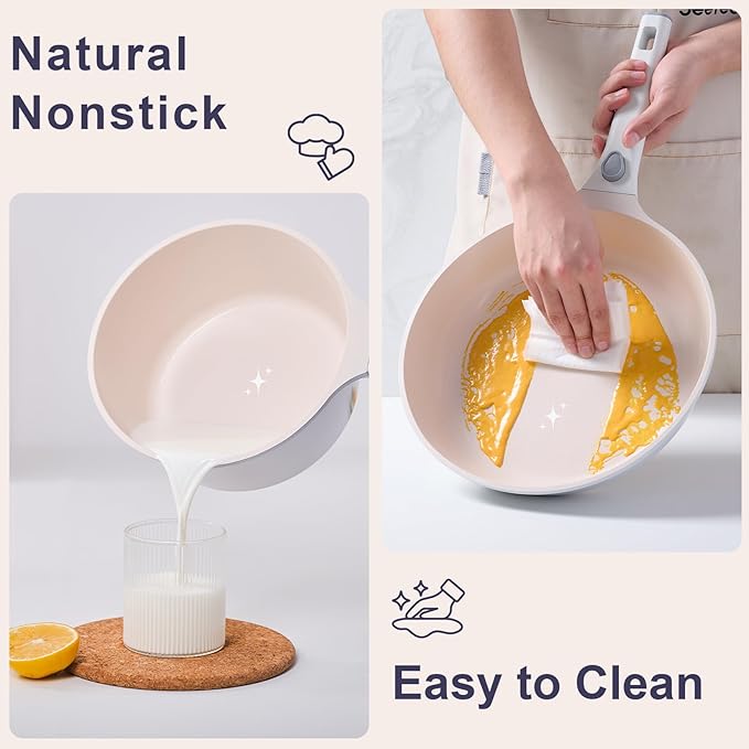 JEETEE Nonstick Pots and Pans Set with Removable/Detackable Handle (Beige, 22 Pcs)