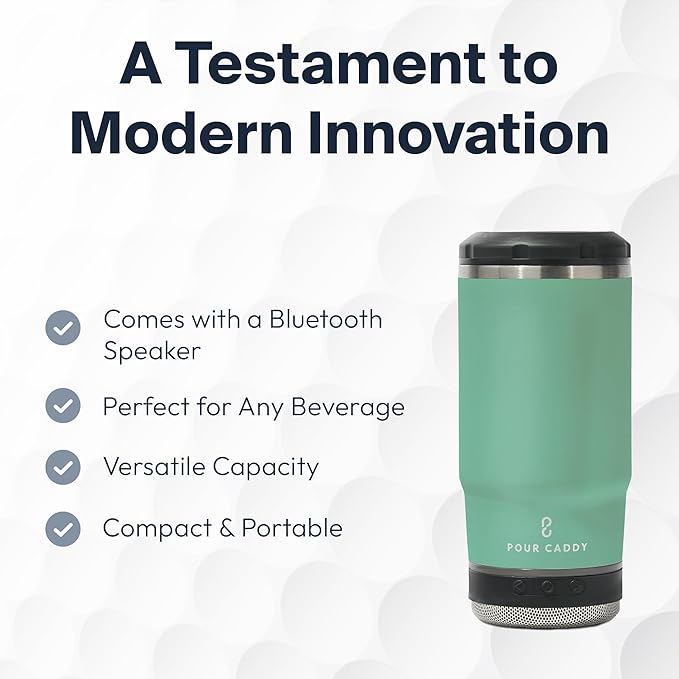 Chill & Brew, Insulated Can & Bottle Holder, Bluetooth Cup with Speaker, Fits 12 oz Cans, Skinny Cans, Most Bottles & Cold Drinks, Seafoam