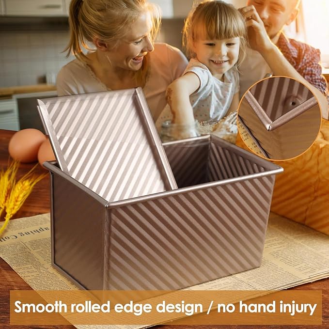 2pack Pullman Bread Pans with Lid, 1LB Capacity Bread Loaf Pan, Non-Stick, Easy Release Sandwich Bread Loaf Pan for Baking Homemade Bread