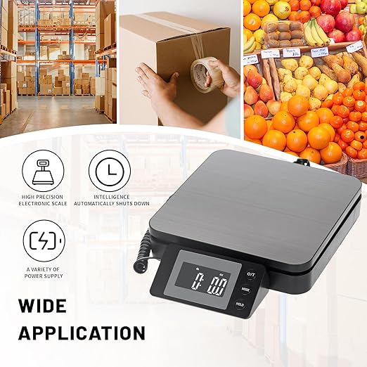 110 LBS Digital Postal Scale, Stainless Steel Shipping Scale for Packages with 5 Weighing Modes, Tare & Hold Functions, AC Adapter Included