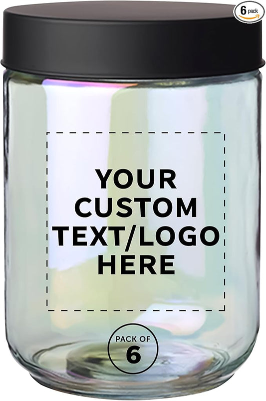 DISCOUNT PROMOS Custom Luminous 32 oz.Storage Jars Set of 6, Personalized Bulk Pack - Durable Kitchen Organization, Home Decor Essentials, Food Storage Solutions - Clear