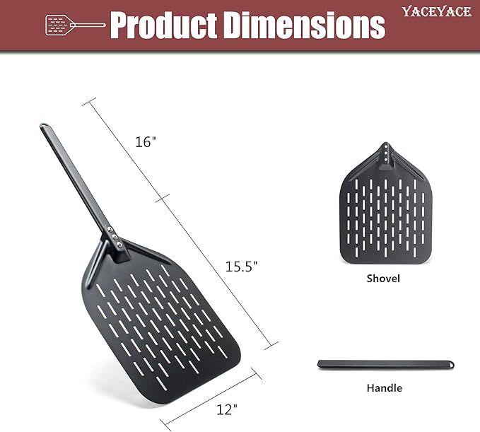 Pizza Paddle, 12-inch Black Metal Pizza Peel, Aluminum Turning Peel