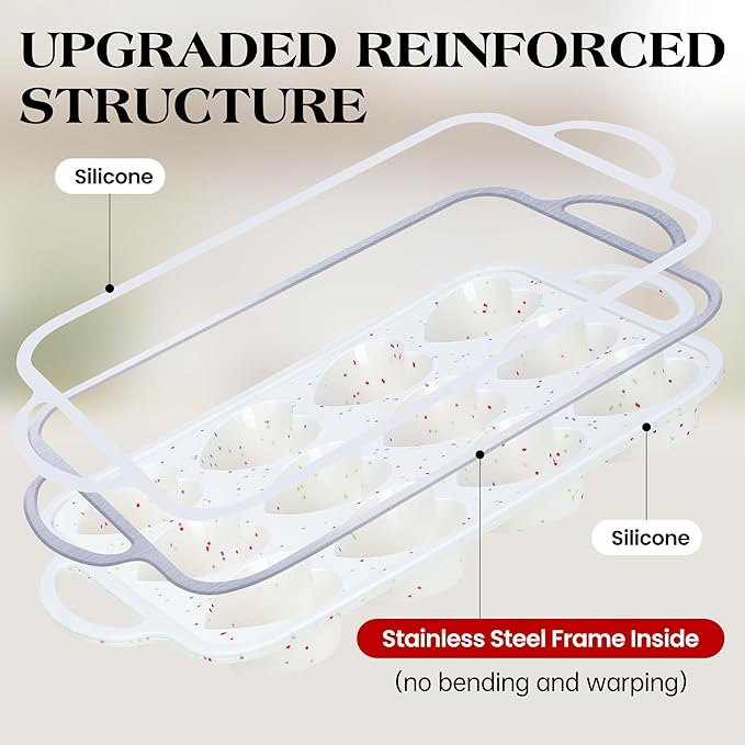 1 Pc Heart Shaped Muffin Pan with Metal Reinforced Frame 12 Cup Nonstick Silicone Heart Cake Mold for Baking 2.5 Inch Cupcake Tray (Cream)
