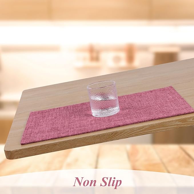 SHACOS Woven Fabric Placemats Set of 4 Heat Resistant Place Mats Non Slip Washable Double Layer Cloth Placemats Reversible Table Mats Kitchen Dining Table Decor (4, Hot Pink)