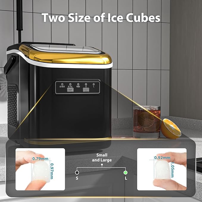 Countertop Ice Maker Machine, Portable Compact Small Bullet Ice Maker with Self Cleaning Function Makes 9 Cubes in 6 Minutes, Up to 26lbs in 24 Hours, Ideal for Camping Dorm Home Outdoor Use(Black)