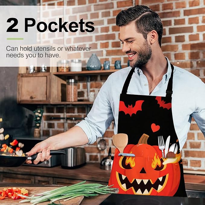 Halloween Apron Home Kitchen Cooking Baking Gardening for Women Men with Pockets waterproof 32x28 inch