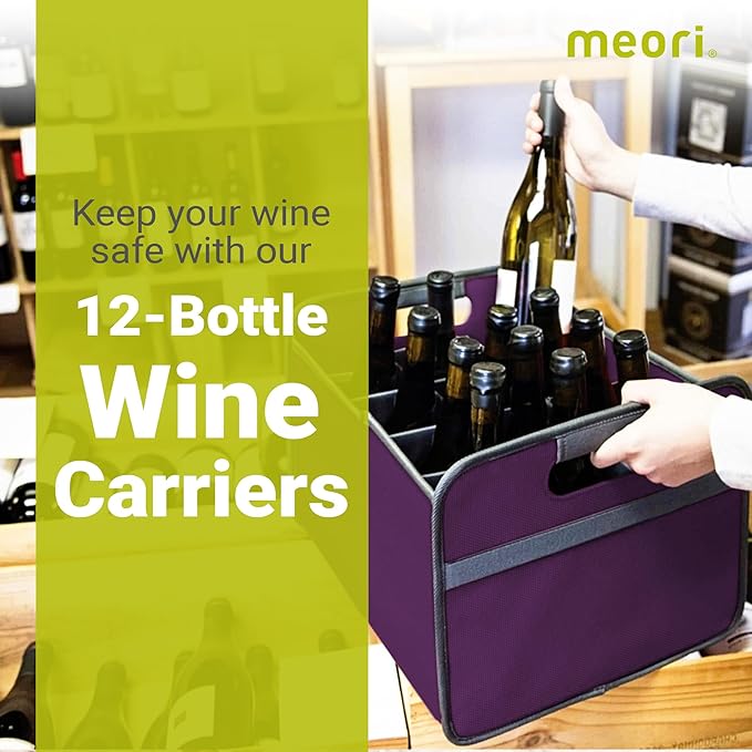 meori Foldable 12 Bottle Wine Carrier Midnight Magenta Carry Glassware Liquor Storage Bottle Shopping Travel Cocktails RV (B100793)