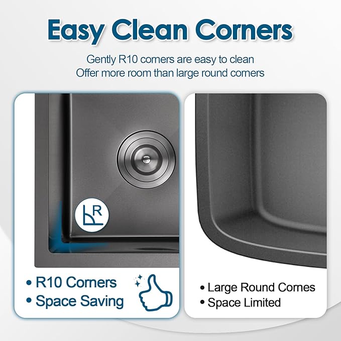 ROVOGO 15x17x8 in. Drop in Kitchen Sink Single Bowl, Black Prep Sink 304 Stainless Steel, 1-Hole Small Secondary Entertainment Wet Bar Sinks
