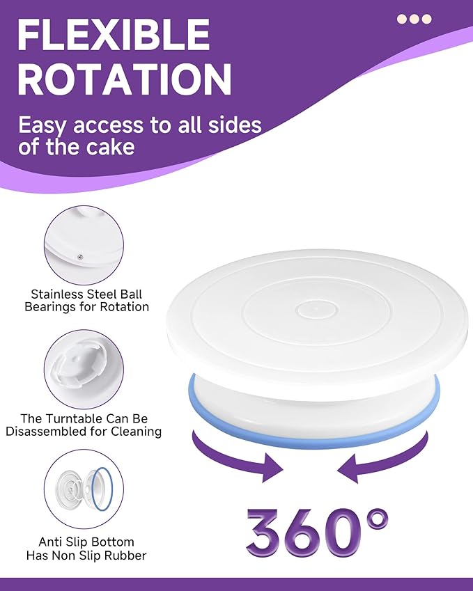 Boyun Cake Decorating Kit, 137pcs Cake Decorating Supplies With Cake Turntable For Decorating, Pastry Piping Bag, Russian Piping Tips Tools, Baking Supplies For Beginners