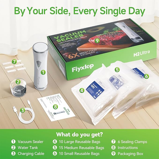 Handheld Vacuum Sealer, Premium Vacuum Sealer for Food + 35 Reusable Sous Vide Bags, Powerful Vacuum Food Sealer for Kitchen, Home, BBQ, Travel