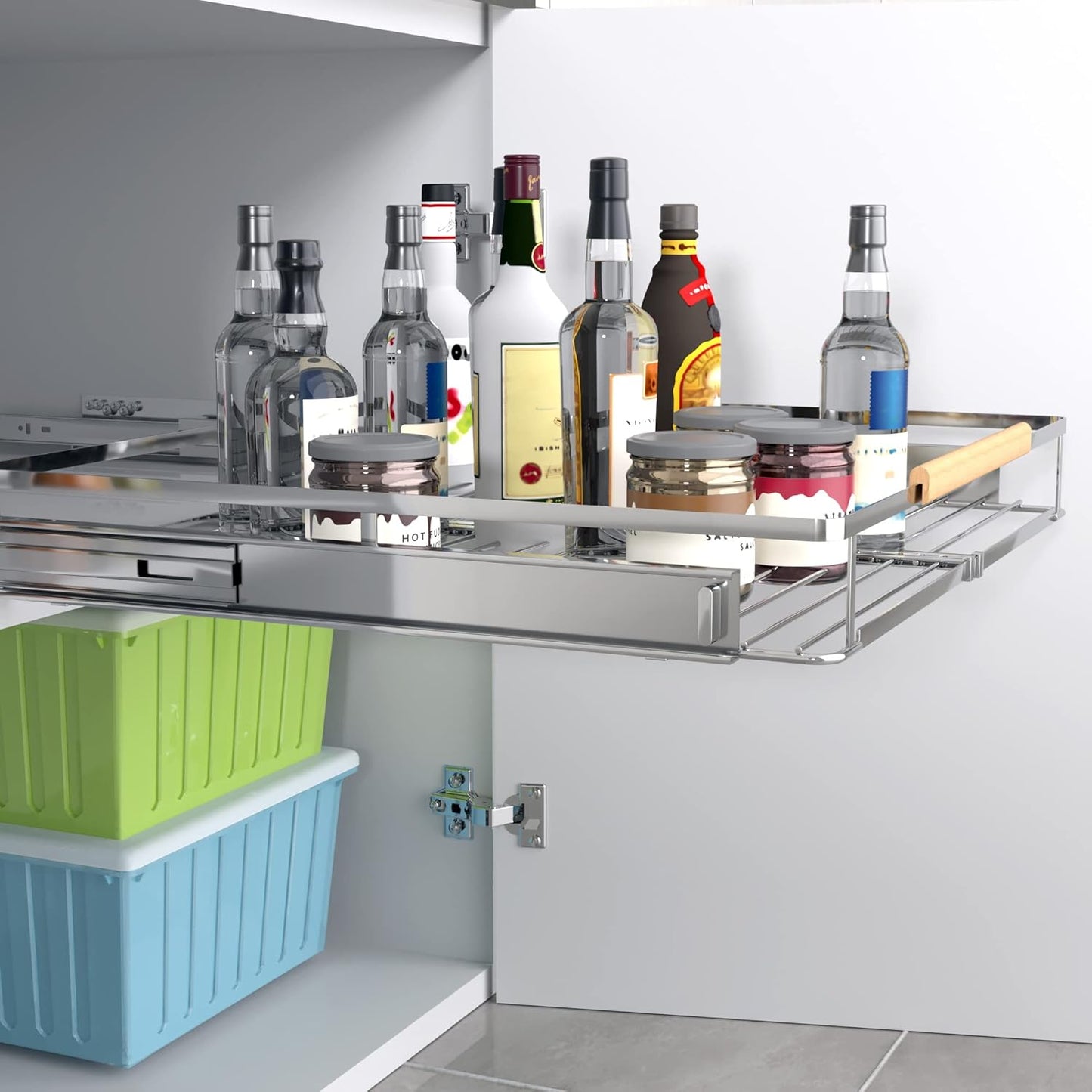 2Pack Expandable Pull Out Cabinet Organizer, 23~39.8"W x 22.5"D Heavy Duty Slide Out Shelves Adjustable Height Cabinet Pull Out Shelves,Expandable Width Spice Rack Organizer for Kitchen Cabinet