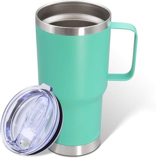 20 oz Tumbler with Handle and Lid, Stainless Steel Tumbler Insulated Travel Coffee Mug, Spill Proof Double Wall Vacuum Tumbler Cup Keep Drink Hot & Cold, Light Blue, 1 Pack