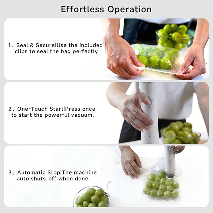 Compact Vacuum Sealer for Food (Vacuum Sealer Machine + 30 Reusable Vacuum Bags), Powerful Handheld Vacuum Sealer Machine, Seal Food 6X Fresh Longer, Portable & Wireless, Easy-Clean