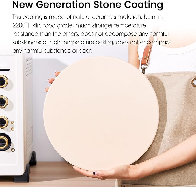 12.6" x 0.4" Coating Pizza Stone, Cordierite & Ceramic Round Pizza Stones for Oven Grill BBQ, Food Grade Baking Stone for Pizza and Bread, Outdoor Pizza Accessories for Grilling