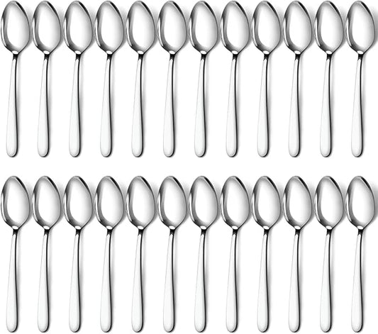 Pleafind 24 -Pcs Dinner Spoons, 7.4 inch Spoons Silverware, Stainless Steel Spoons Set, Silver Spoons, Silverware Spoons Use for Home, Kitchen, Restaurant,Dishwasher Safe, Mirror Polished