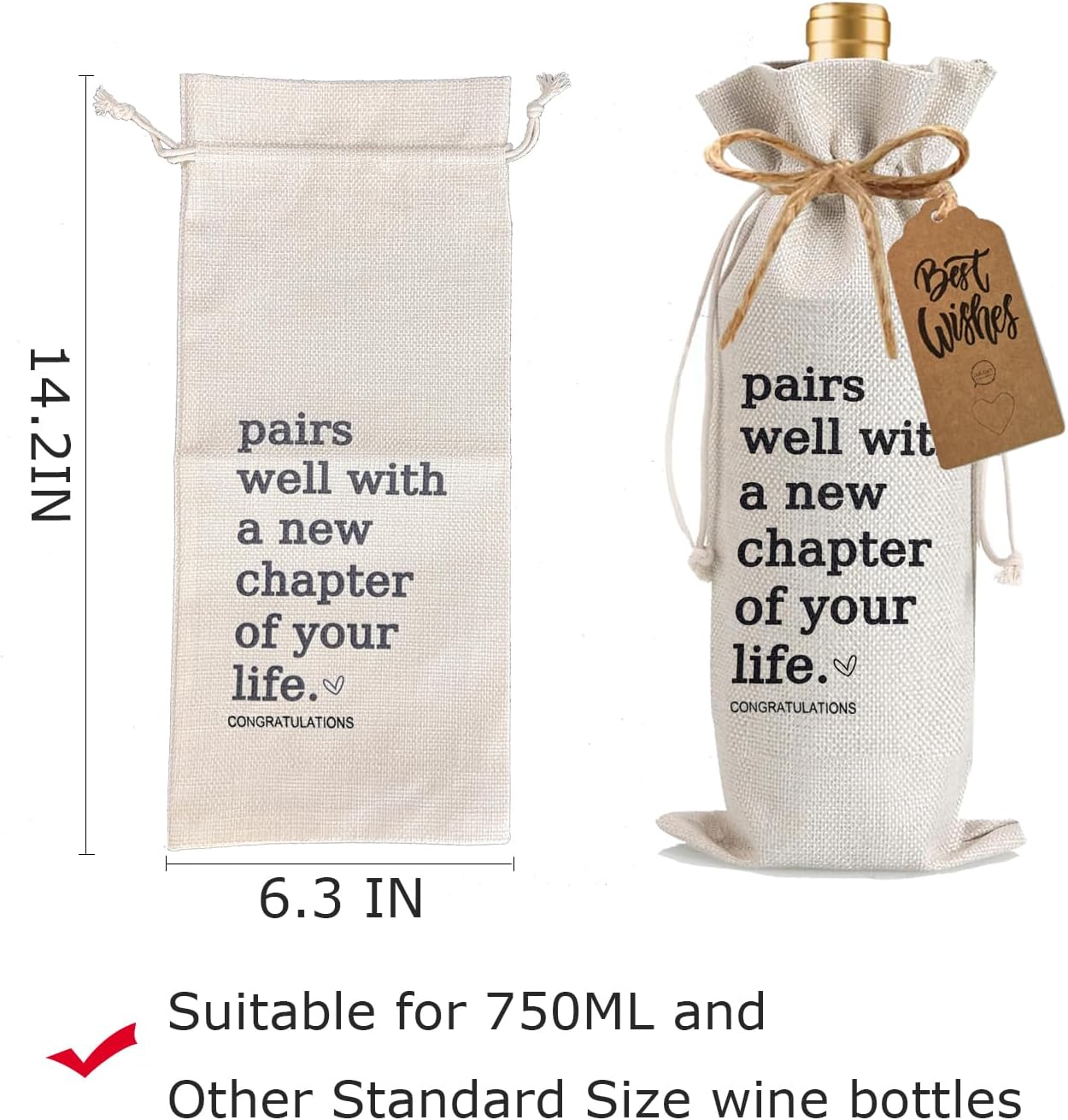 Julont 1Pcs New Chapter Wine Bag New Beginning New Business Owner Gifts Wine Bag, Pairs Well With a New Chapter of Your Life with 1Pcs Kraft Blessing Cards and natural jute rope