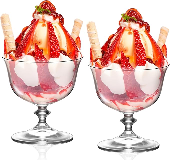 KAMMAK Cocktail Glasses Set of 2, 10oz Crystal Dessert Glass with Short Stem, Classic Glassware for Ice Cream, Mixed Drinks, Modern Bar Drinkware for Party, Beach, Anniversary