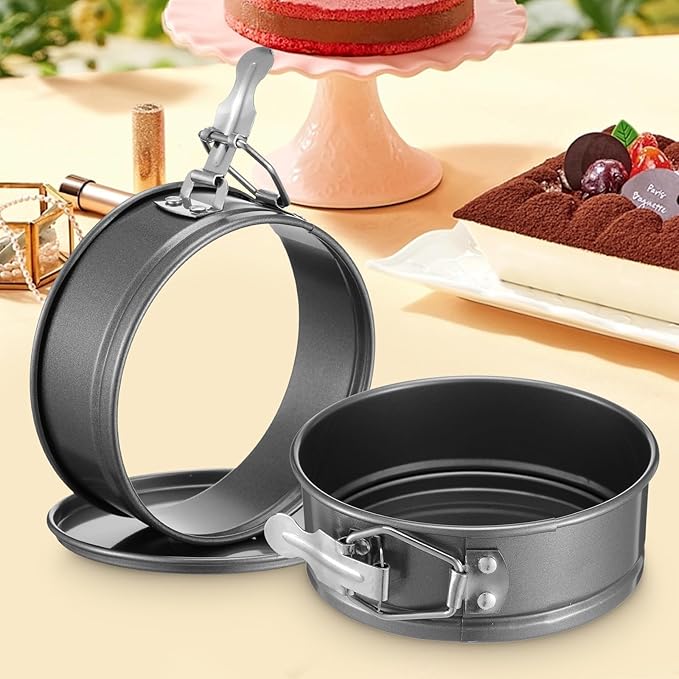 8 Pcs 4.7 Inch Springform Pan with Removable Bottom, Nonstick, Round Springform Cake Pan, Leakproof Mini Cheesecake Pan with Stainless Steel Spring Buckles for Baking Kitchens Restaurant (Black)
