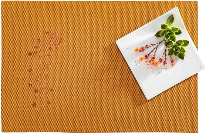 Restaurantware Carmel Mesh 16 x 12 Inch Table Placemats Set Of 6 Woven Washable Placemats - With Embroidered Blossoms No Stain Autumn Orange Kitchen Placemats Heat Tolerant Easy To Clean
