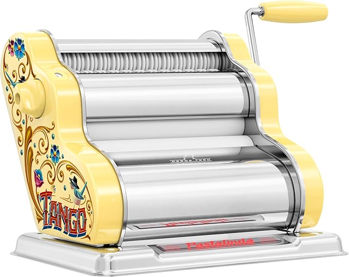 PASTALINDA Classic 200 Pasta Maker Machine, 20 cm Wide Rollers, 9 Thickness Positions, 2 Cutting Positions, Stainless Steel. Includes Reinforced Hand Crank And Two Clamps
