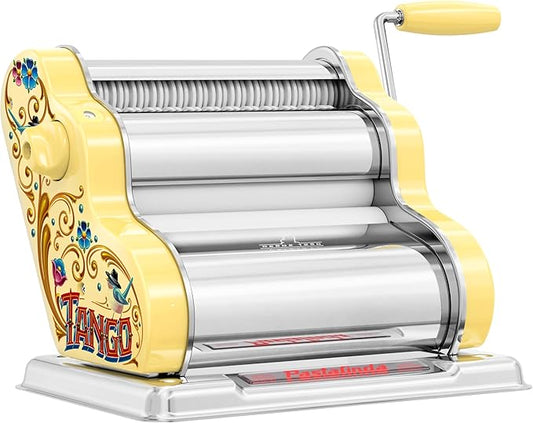 PASTALINDA Classic 200 Pasta Maker Machine, 20 cm Wide Rollers, 9 Thickness Positions, 2 Cutting Positions, Stainless Steel. Includes Reinforced Hand Crank And Two Clamps