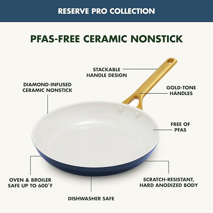 GreenPan Nonstick Reserve Pro 10 Piece Cookware Set, NSF Certified Ceramic, Hard Anodized PFAS-Free Pots & Pans Set with Lids, Stainless Steel Handles, Oven & Dishwasher Safe, Twilight Blue