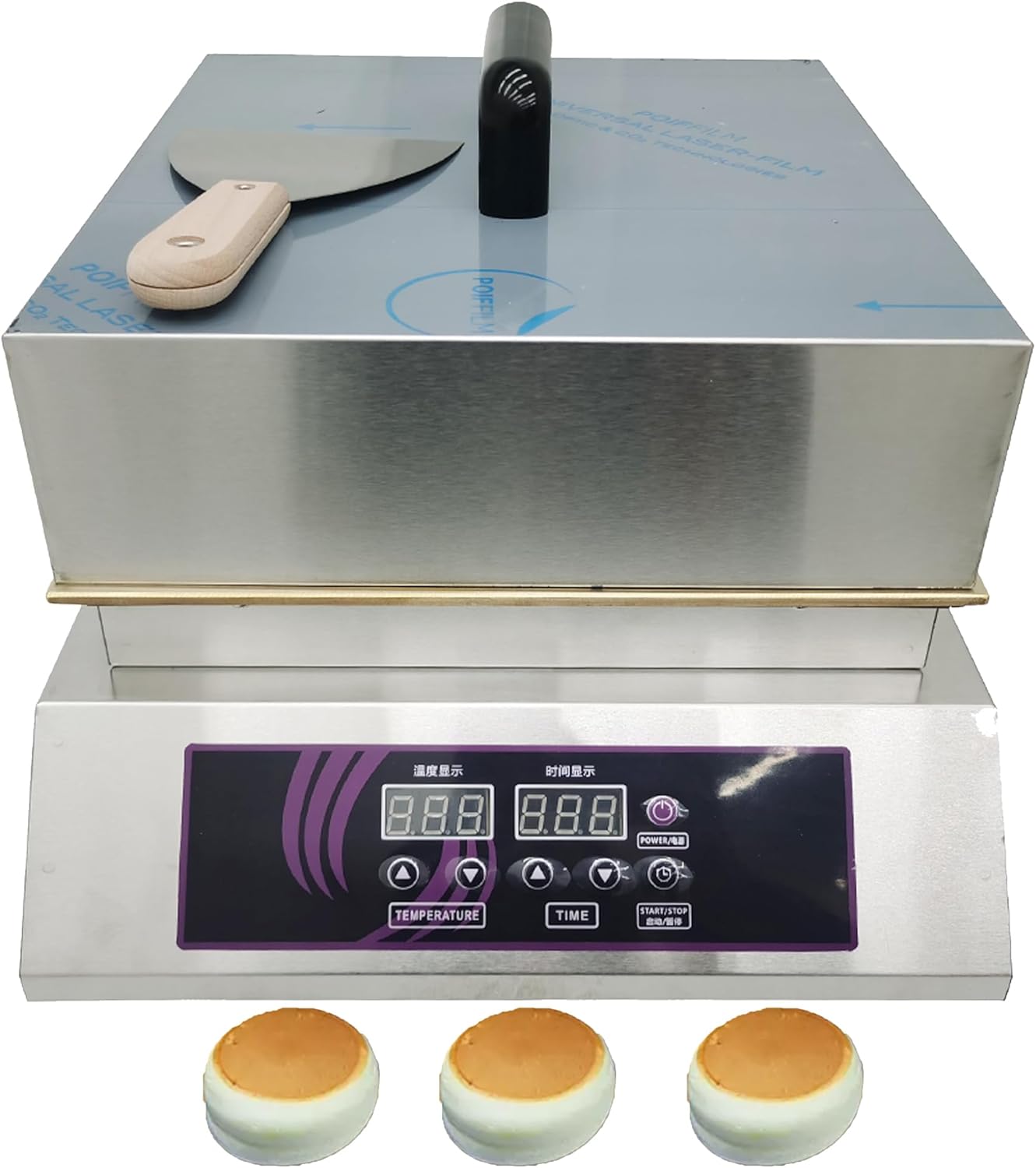 Electric Dorayaki Baker Pancake Making Machine Non-Stick Pancake and Waffle Maker Commercial Stainless Steel Single Station Muffin Machine Time and Temperature Adjustable 110V