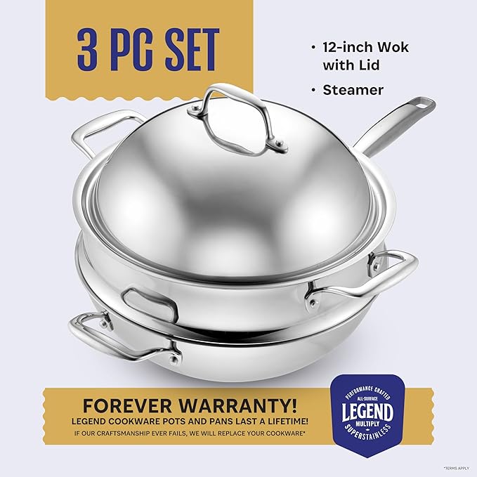 LEGEND COOKWARE Stainless Steel Cookware Set (3-Piece Wok Set)