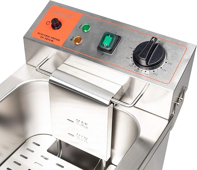 Valgus 1750W Stainless Steel Electric Deep Fryer 12L Large Capacity Countertop Kitchen Frying Machine with Basket & Lid, Drain System