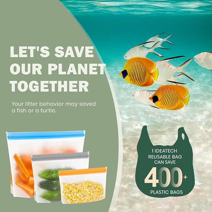 Dishwasher Safe Reusable Storage Bags Stand Up - BPA Free Reusable Sandwich Bags - Leakproof Gallon Freezer Bags, Silicone Food Storage Bags - Grey 12 Sandwich Bags